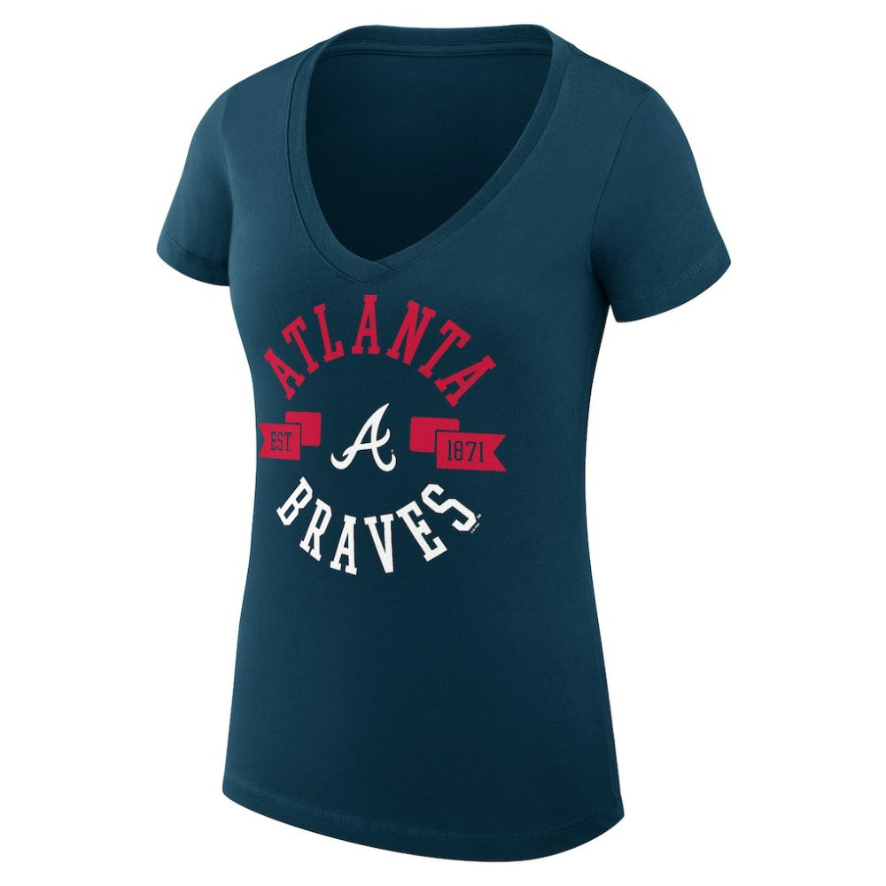 Atlanta Braves G-III 4Her by Carl Banks Women's Super-Slim Fit Lightweight City Graphic V-Neck T-Shirt Navy