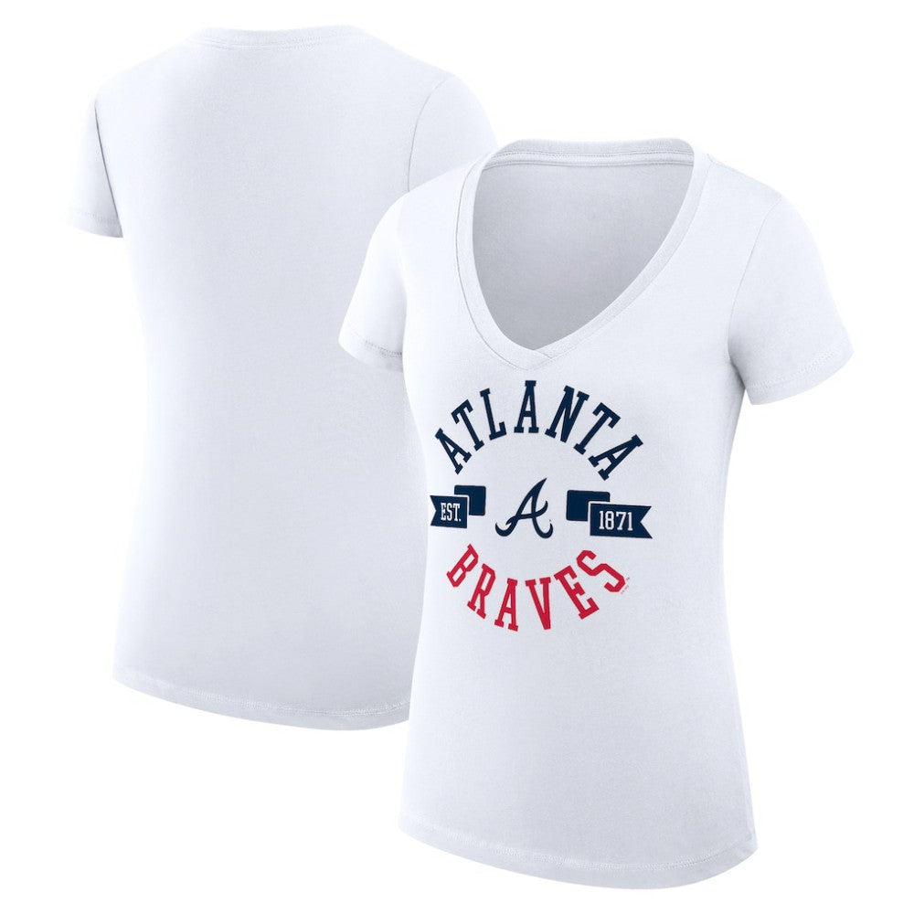 Atlanta Braves G-III 4Her by Carl Banks Women's Super-Slim Fit Lightweight City Graphic V-Neck T-Shirt White