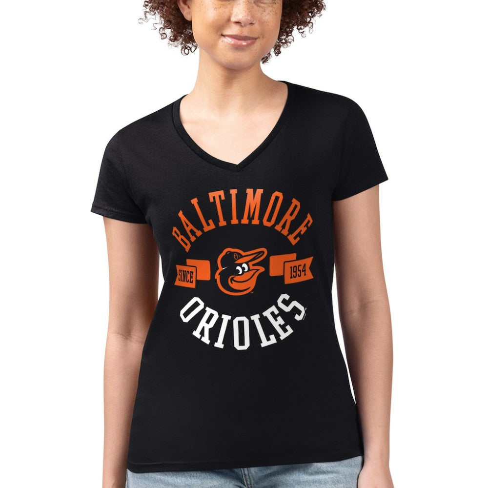 Baltimore Orioles G-III 4Her by Carl Banks Women's Super-Slim Fit Lightweight City Graphic V-Neck T-Shirt Black