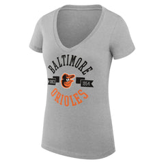 Baltimore Orioles G-III 4Her by Carl Banks Women's Super-Slim Fit Lightweight City Graphic V-Neck T-Shirt Heather Gray