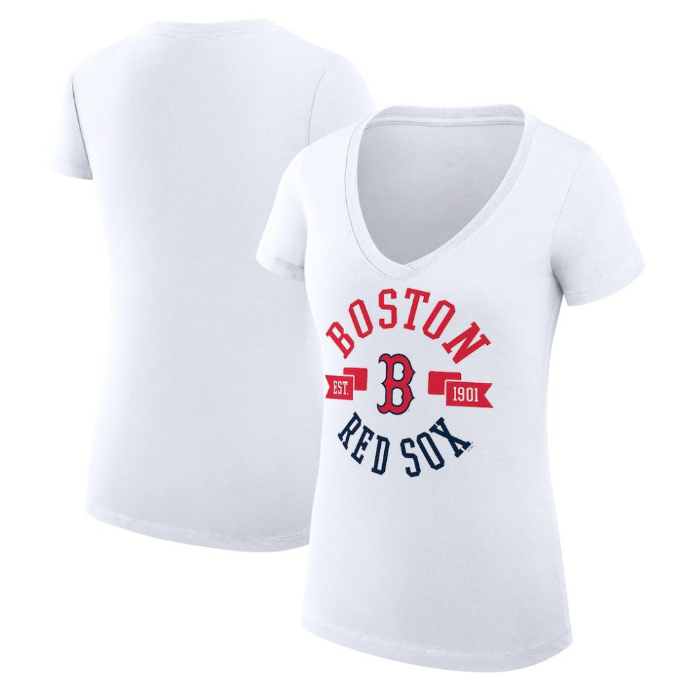 Boston Red Sox G-III 4Her by Carl Banks Women's Super-Slim Fit Lightweight City Graphic V-Neck T-Shirt White