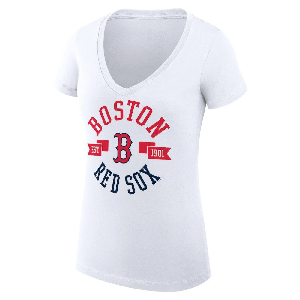 Boston Red Sox G-III 4Her by Carl Banks Women's Super-Slim Fit Lightweight City Graphic V-Neck T-Shirt White