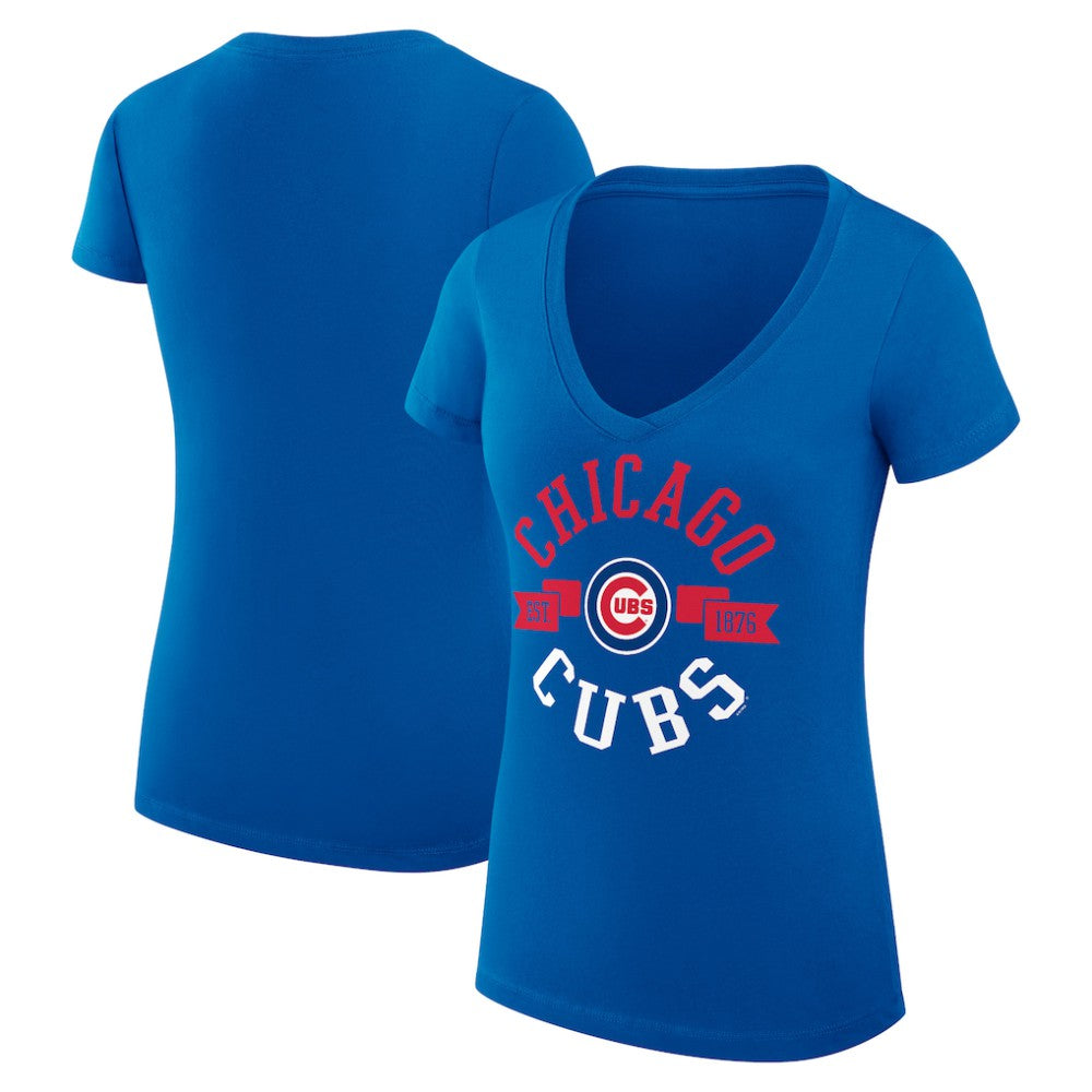Chicago Cubs G-III 4Her by Carl Banks Women's Super-Slim Fit Lightweight City Graphic V-Neck T-Shirt Royal