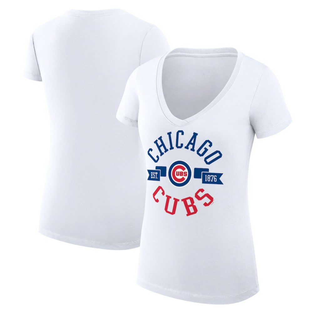Chicago Cubs G-III 4Her by Carl Banks Women's Super-Slim Fit Lightweight City Graphic V-Neck T-Shirt White
