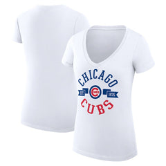 Chicago Cubs G-III 4Her by Carl Banks Women's Super-Slim Fit Lightweight City Graphic V-Neck T-Shirt White