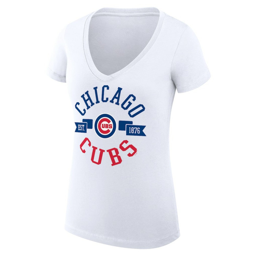 Chicago Cubs G-III 4Her by Carl Banks Women's Super-Slim Fit Lightweight City Graphic V-Neck T-Shirt White