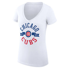 Chicago Cubs G-III 4Her by Carl Banks Women's Super-Slim Fit Lightweight City Graphic V-Neck T-Shirt White