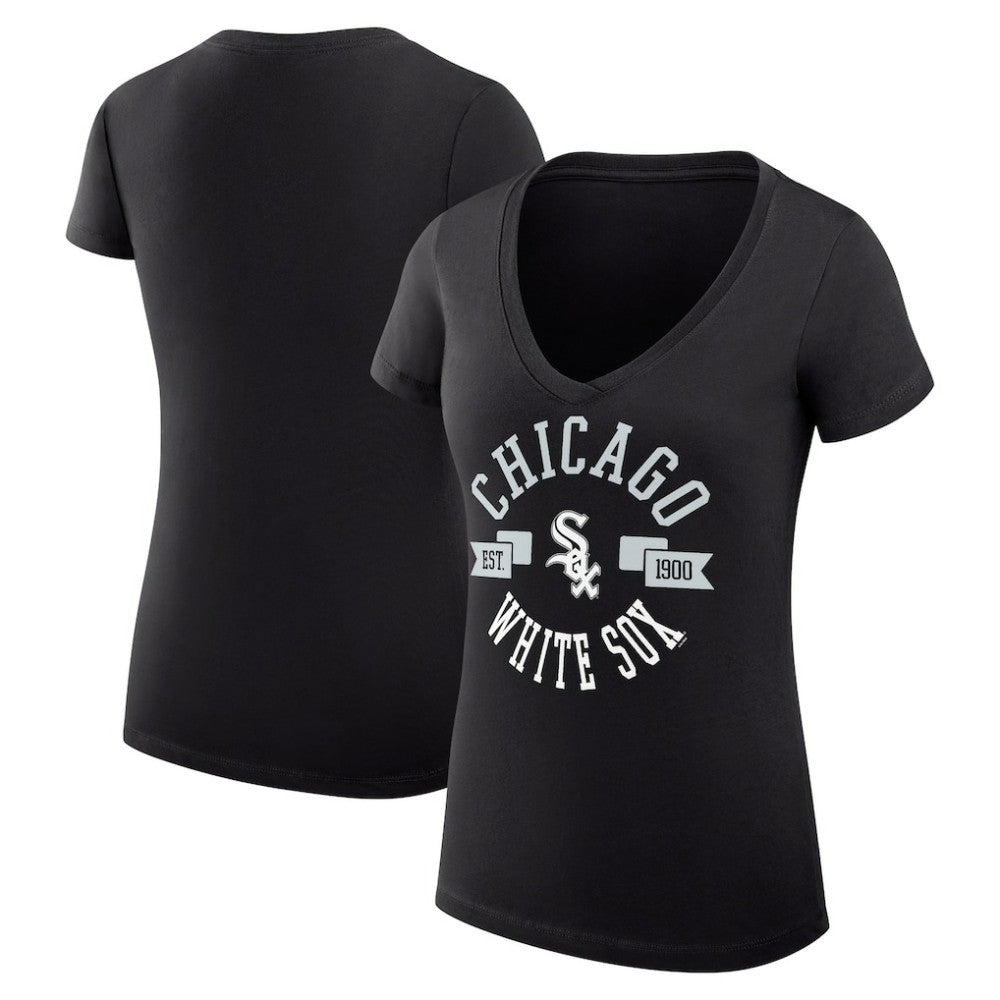 Chicago White Sox G-III 4Her by Carl Banks Women's Super-Slim Fit Lightweight City Graphic V-Neck T-Shirt Black