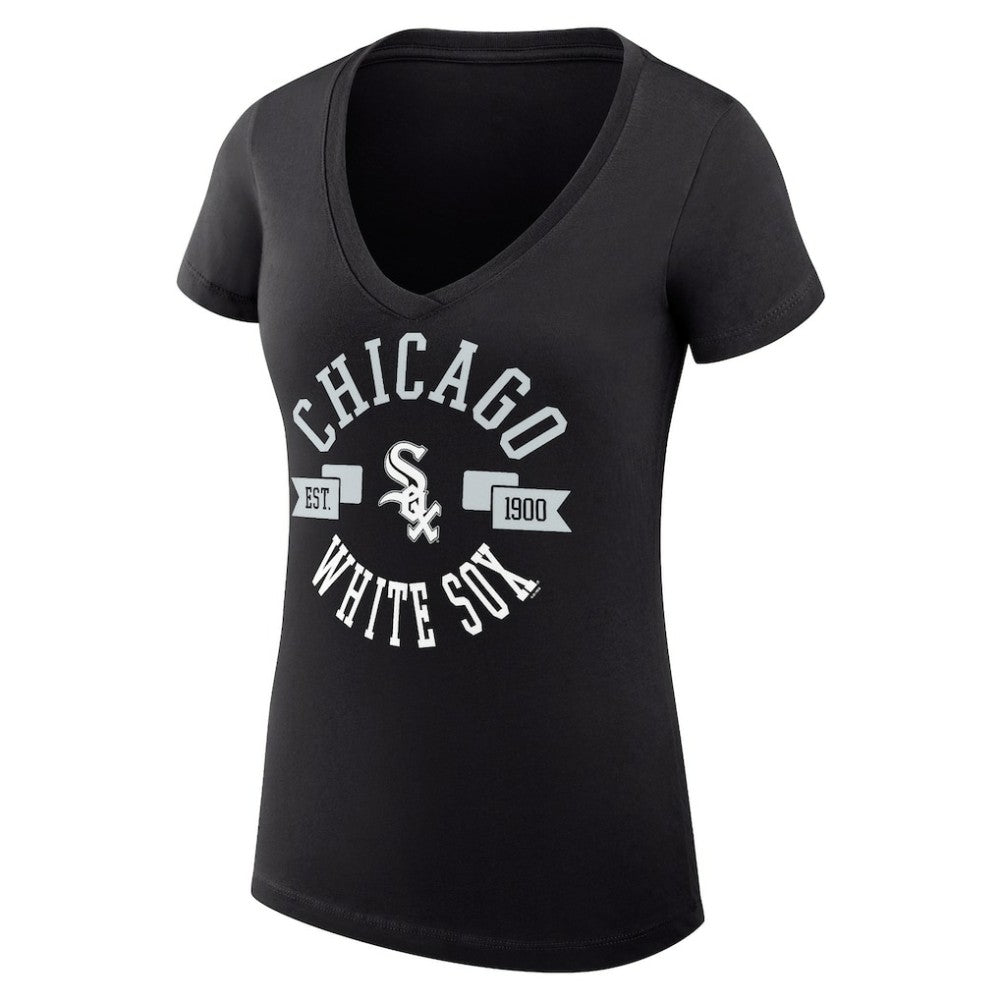 Chicago White Sox G-III 4Her by Carl Banks Women's Super-Slim Fit Lightweight City Graphic V-Neck T-Shirt Black