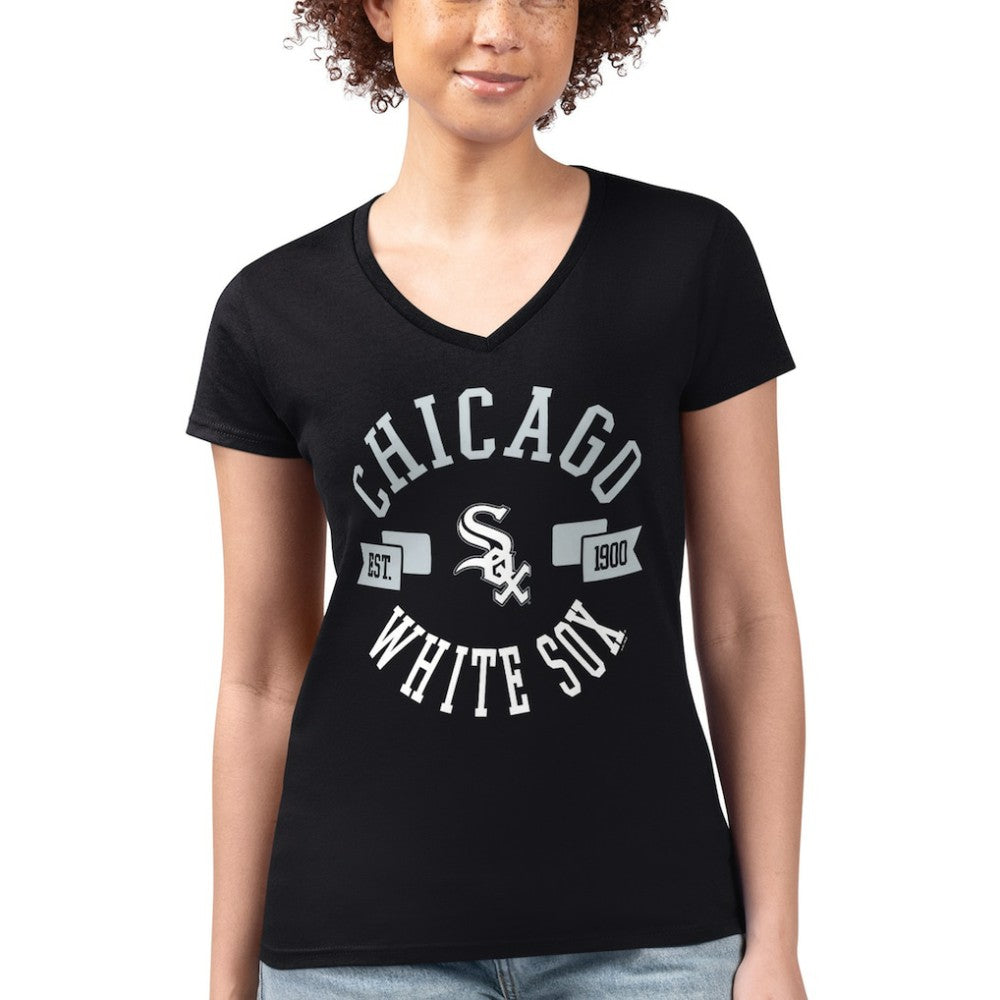 Chicago White Sox G-III 4Her by Carl Banks Women's Super-Slim Fit Lightweight City Graphic V-Neck T-Shirt Black