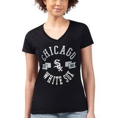 Chicago White Sox G-III 4Her by Carl Banks Women's Super-Slim Fit Lightweight City Graphic V-Neck T-Shirt Black