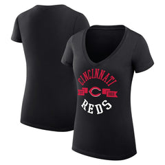 Cincinnati Reds G-III 4Her by Carl Banks Women's Super-Slim Fit Lightweight City Graphic V-Neck T-Shirt Black