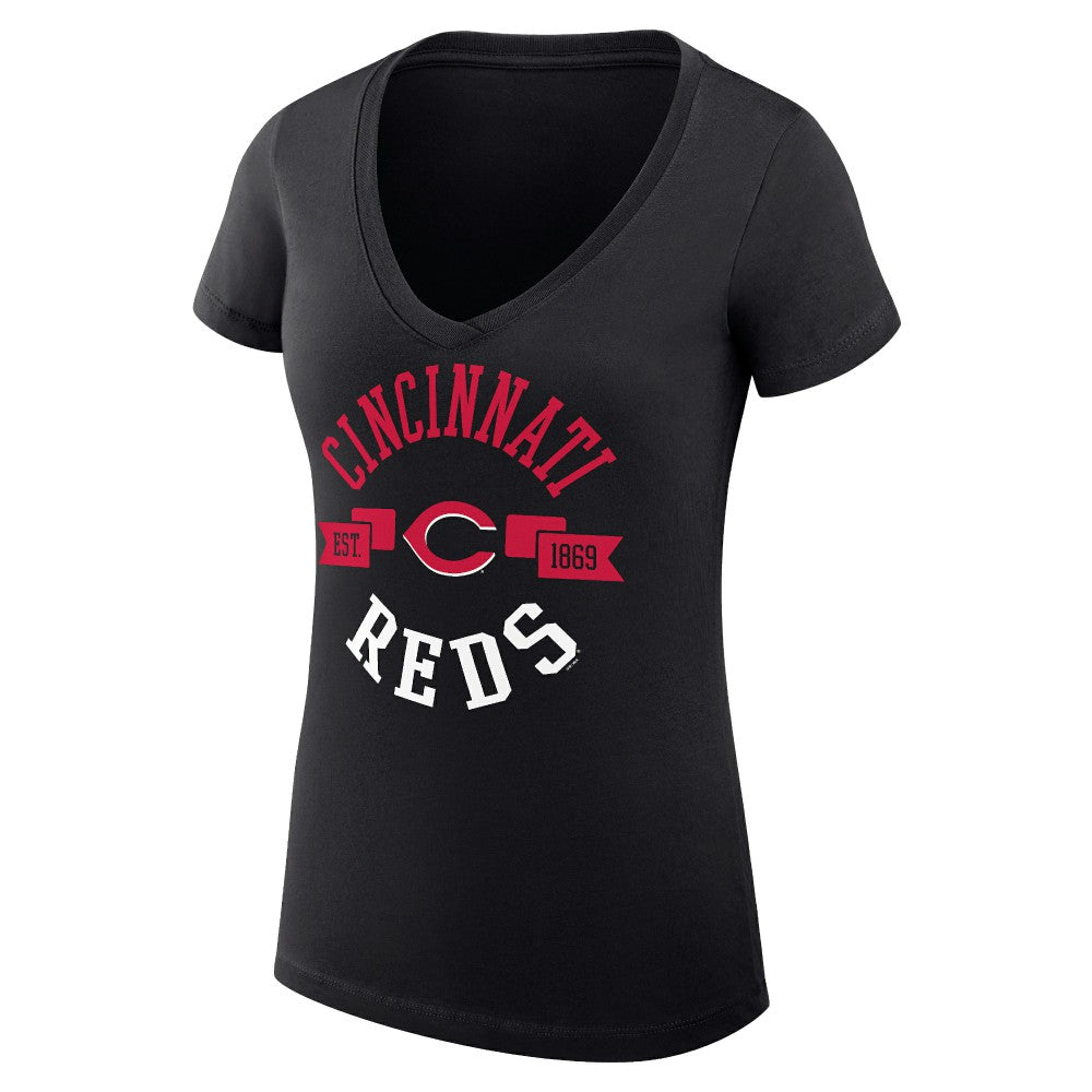 Cincinnati Reds G-III 4Her by Carl Banks Women's Super-Slim Fit Lightweight City Graphic V-Neck T-Shirt Black
