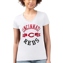 Cincinnati Reds G-III 4Her by Carl Banks Women's Super-Slim Fit Lightweight City Graphic V-Neck T-Shirt White