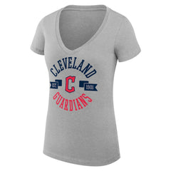 Cleveland Guardians G-III 4Her by Carl Banks Women's Super-Slim Fit Lightweight City Graphic V-Neck T-Shirt Heather Gray