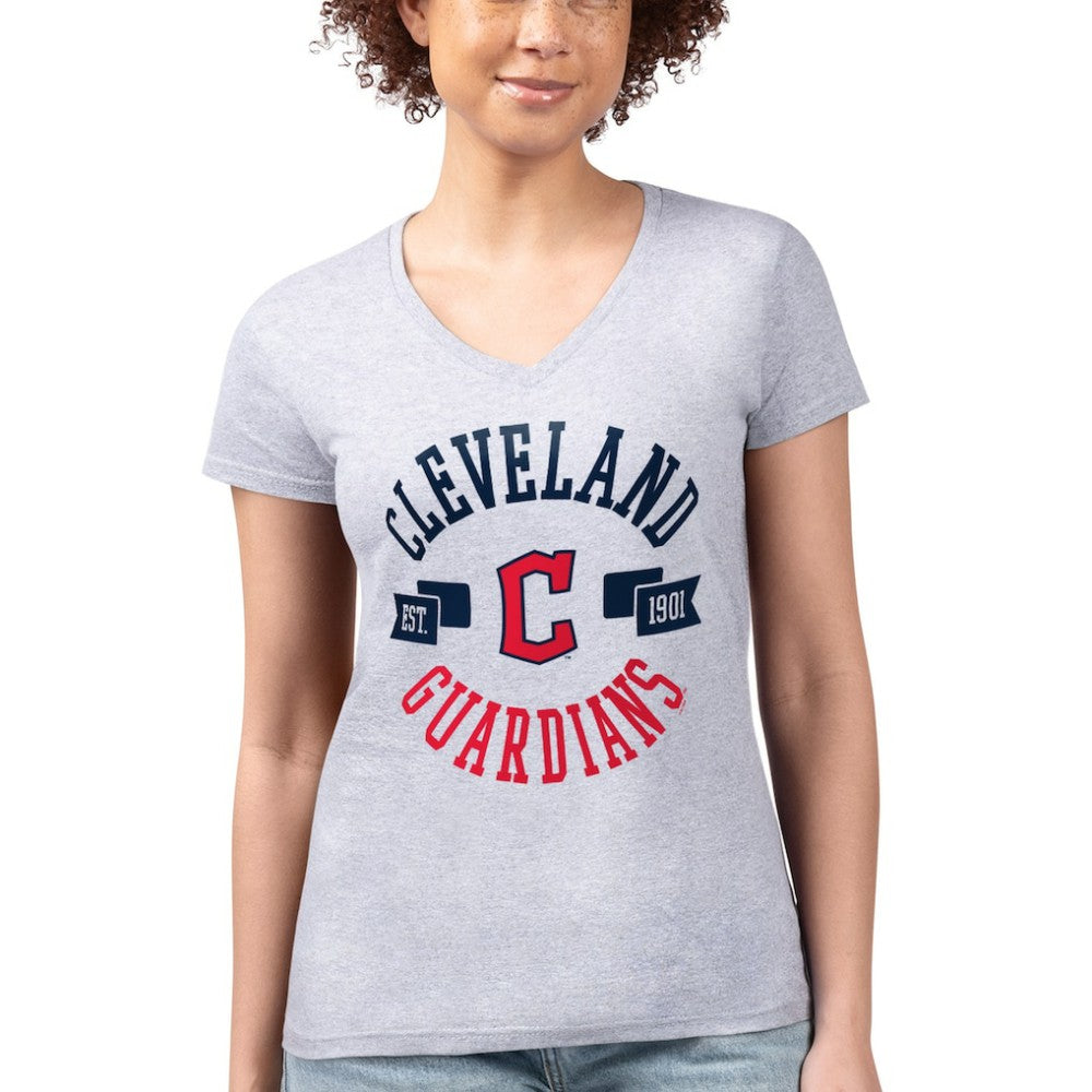 Cleveland Guardians G-III 4Her by Carl Banks Women's Super-Slim Fit Lightweight City Graphic V-Neck T-Shirt Heather Gray