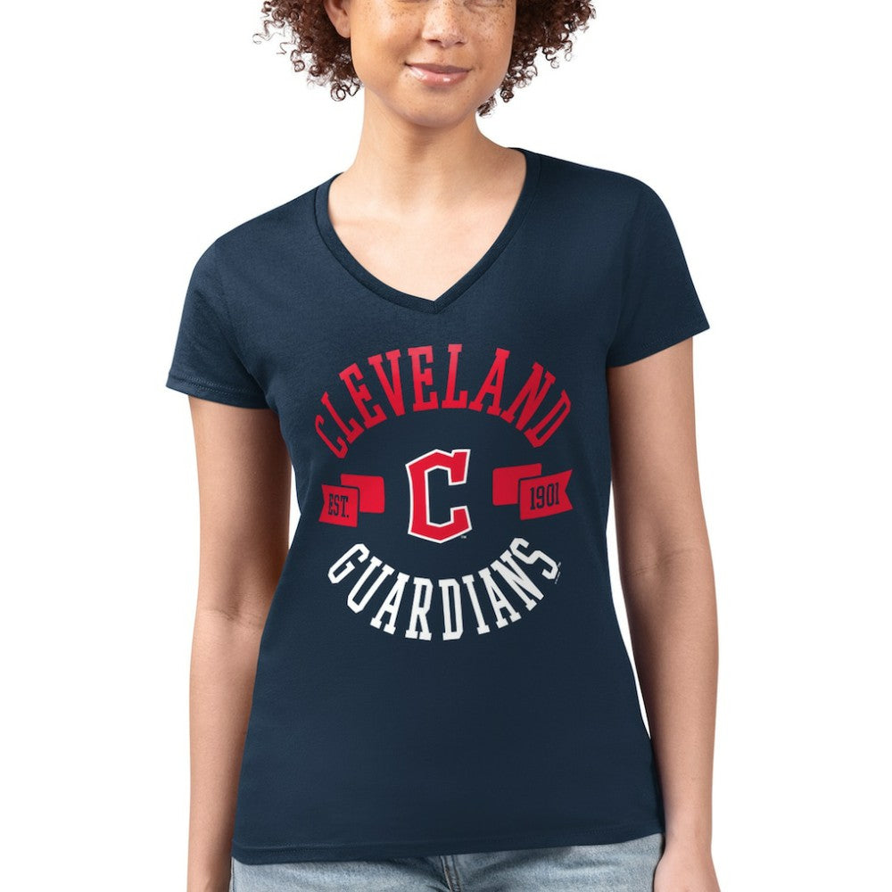 Cleveland Guardians G-III 4Her by Carl Banks Women's Super-Slim Fit Lightweight City Graphic V-Neck T-Shirt Navy