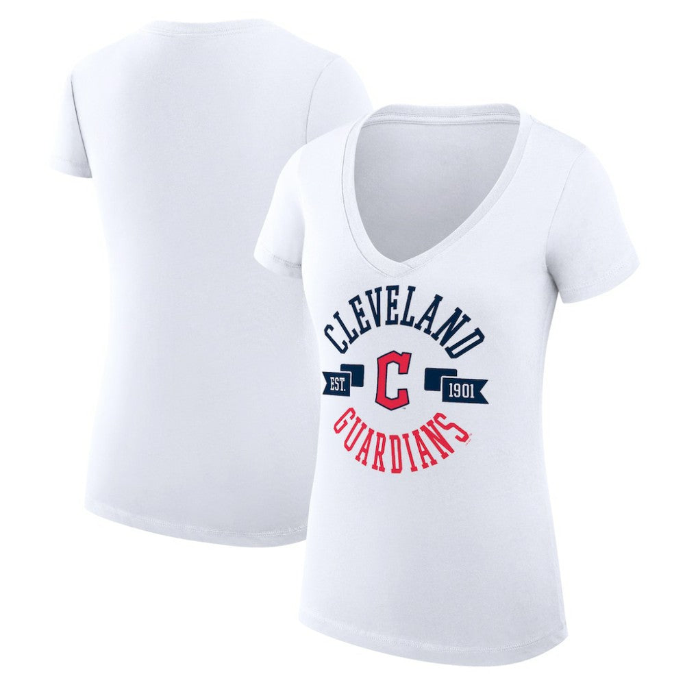 Cleveland Guardians G-III 4Her by Carl Banks Women's Super-Slim Fit Lightweight City Graphic V-Neck T-Shirt White