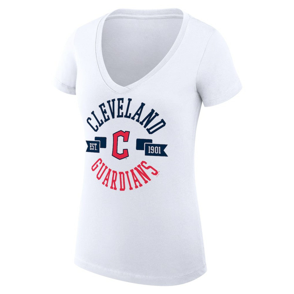 Cleveland Guardians G-III 4Her by Carl Banks Women's Super-Slim Fit Lightweight City Graphic V-Neck T-Shirt White
