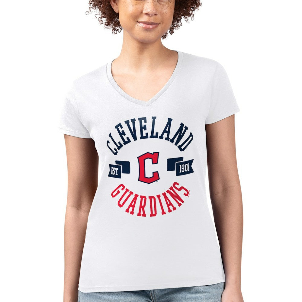 Cleveland Guardians G-III 4Her by Carl Banks Women's Super-Slim Fit Lightweight City Graphic V-Neck T-Shirt White
