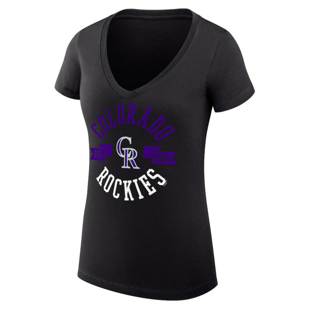 Colorado Rockies G-III 4Her by Carl Banks Women's Super-Slim Fit Lightweight City Graphic V-Neck T-Shirt Black