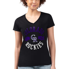 Colorado Rockies G-III 4Her by Carl Banks Women's Super-Slim Fit Lightweight City Graphic V-Neck T-Shirt Black