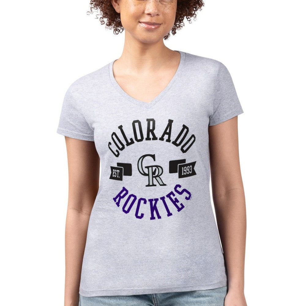 Colorado Rockies G-III 4Her by Carl Banks Women's Super-Slim Fit Lightweight City Graphic V-Neck T-Shirt Heather Gray