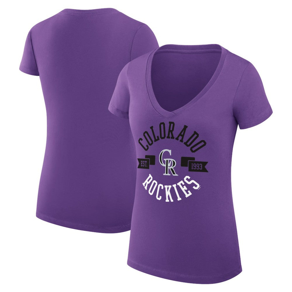 Colorado Rockies G-III 4Her by Carl Banks Women's Super-Slim Fit Lightweight City Graphic V-Neck T-Shirt Purple