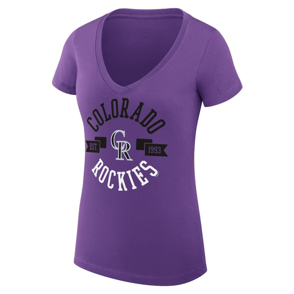 Colorado Rockies G-III 4Her by Carl Banks Women's Super-Slim Fit Lightweight City Graphic V-Neck T-Shirt Purple
