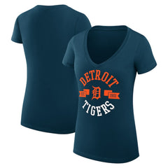 Detroit Tigers G-III 4Her by Carl Banks Women's Super-Slim Fit Lightweight City Graphic V-Neck T-Shirt Navy