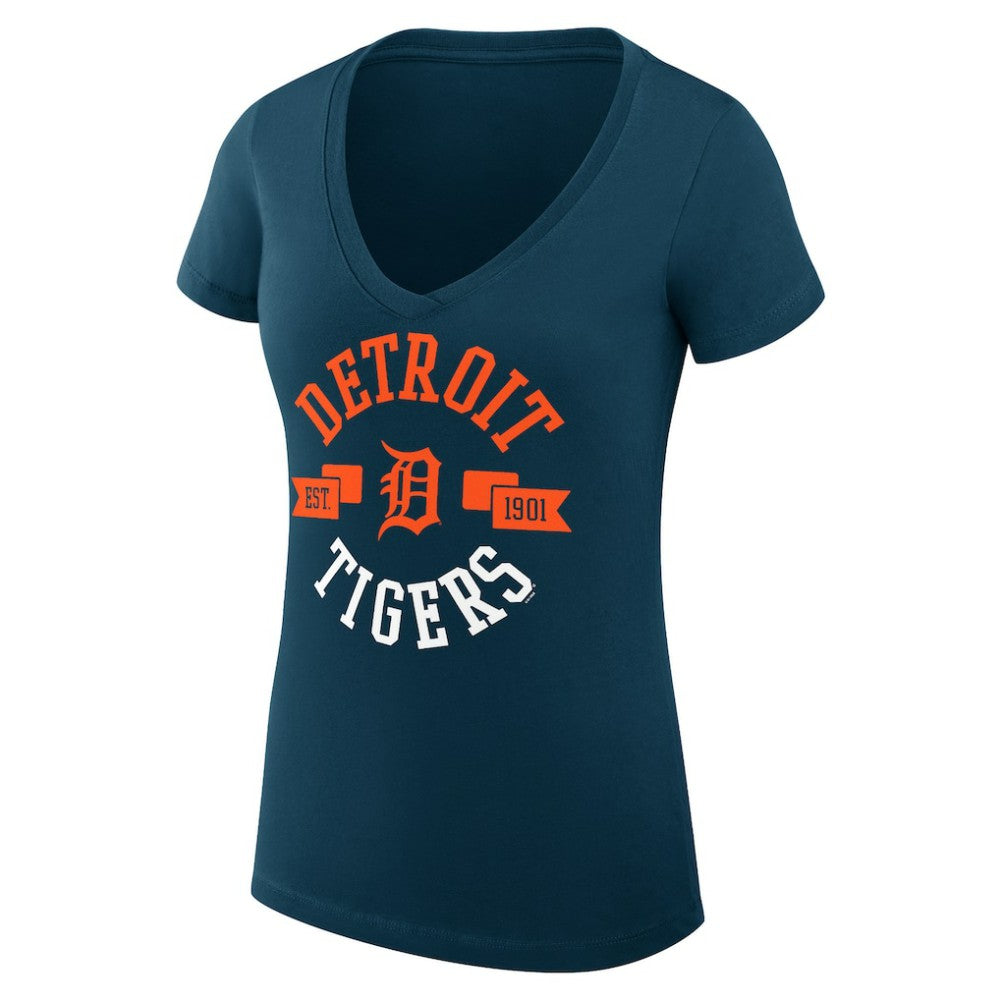 Detroit Tigers G-III 4Her by Carl Banks Women's Super-Slim Fit Lightweight City Graphic V-Neck T-Shirt Navy