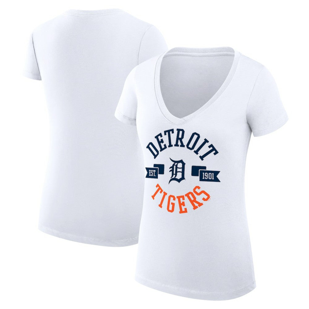Detroit Tigers G-III 4Her by Carl Banks Women's Super-Slim Fit Lightweight City Graphic V-Neck T-Shirt White