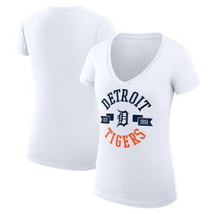 Detroit Tigers G-III 4Her by Carl Banks Women's Super-Slim Fit Lightweight City Graphic V-Neck T-Shirt White