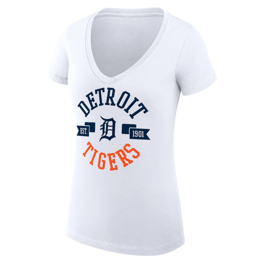 Detroit Tigers G-III 4Her by Carl Banks Women's Super-Slim Fit Lightweight City Graphic V-Neck T-Shirt White