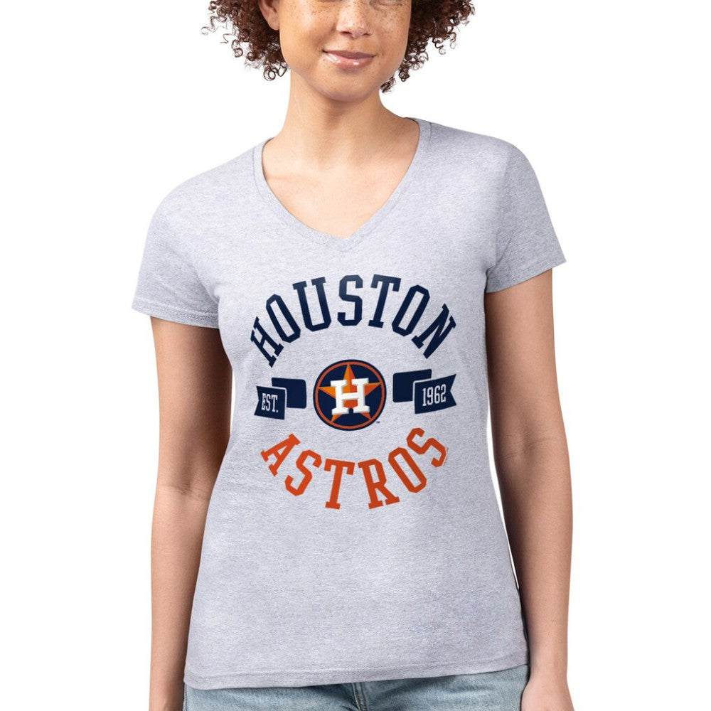 Houston Astros G-III 4Her by Carl Banks Women's Super-Slim Fit Lightweight City Graphic V-Neck T-Shirt Heather Gray