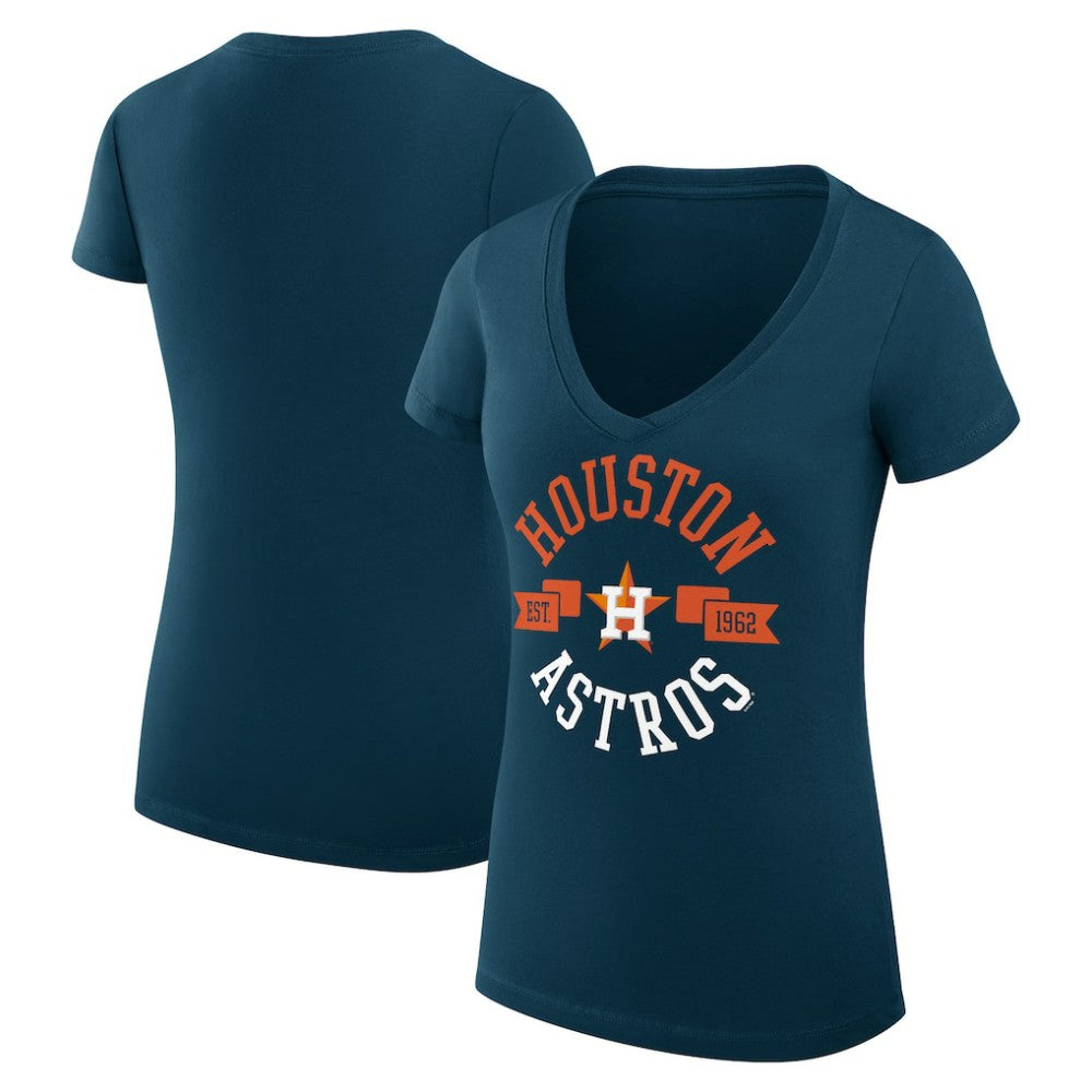 Houston Astros G-III 4Her by Carl Banks Women's Super-Slim Fit Lightweight City Graphic V-Neck T-Shirt Navy