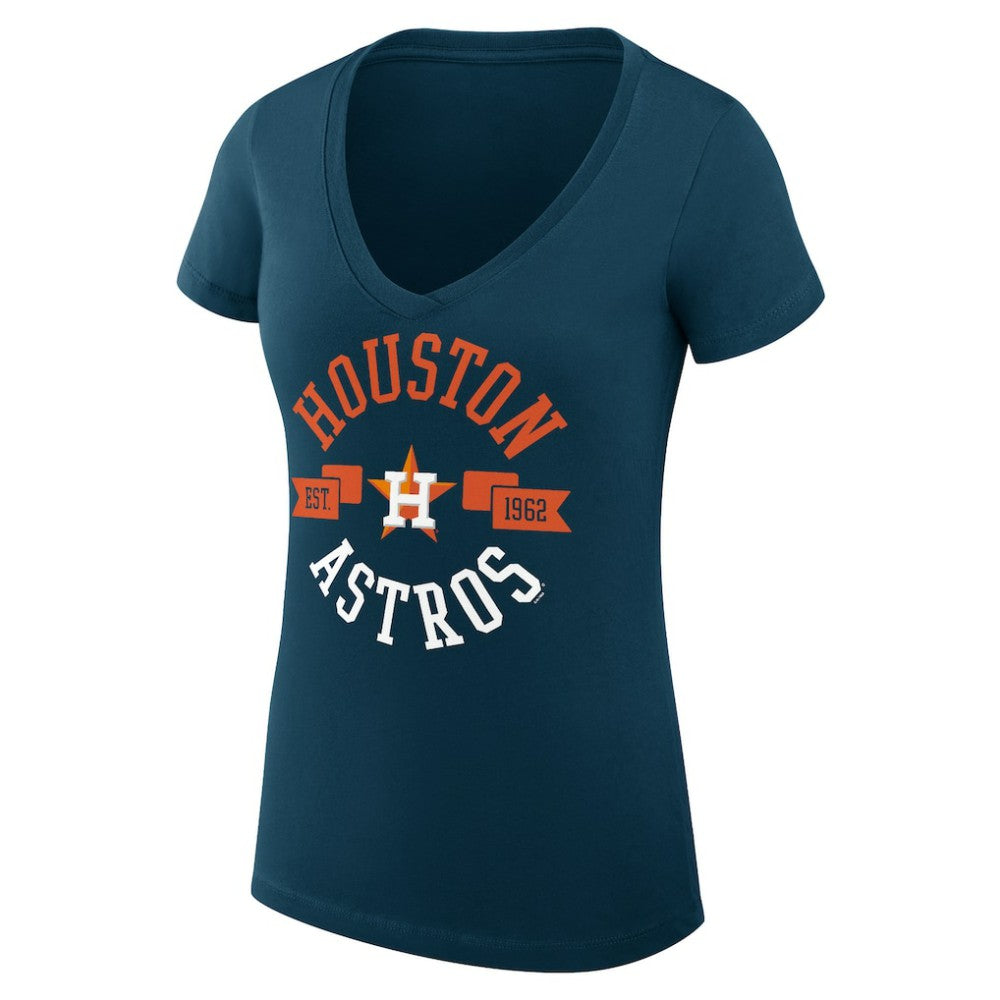 Houston Astros G-III 4Her by Carl Banks Women's Super-Slim Fit Lightweight City Graphic V-Neck T-Shirt Navy
