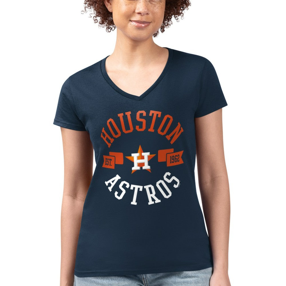Houston Astros G-III 4Her by Carl Banks Women's Super-Slim Fit Lightweight City Graphic V-Neck T-Shirt Navy