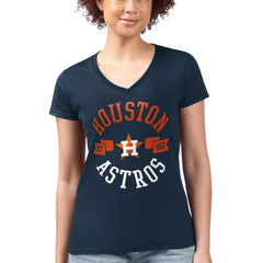 Houston Astros G-III 4Her by Carl Banks Women's Super-Slim Fit Lightweight City Graphic V-Neck T-Shirt Navy