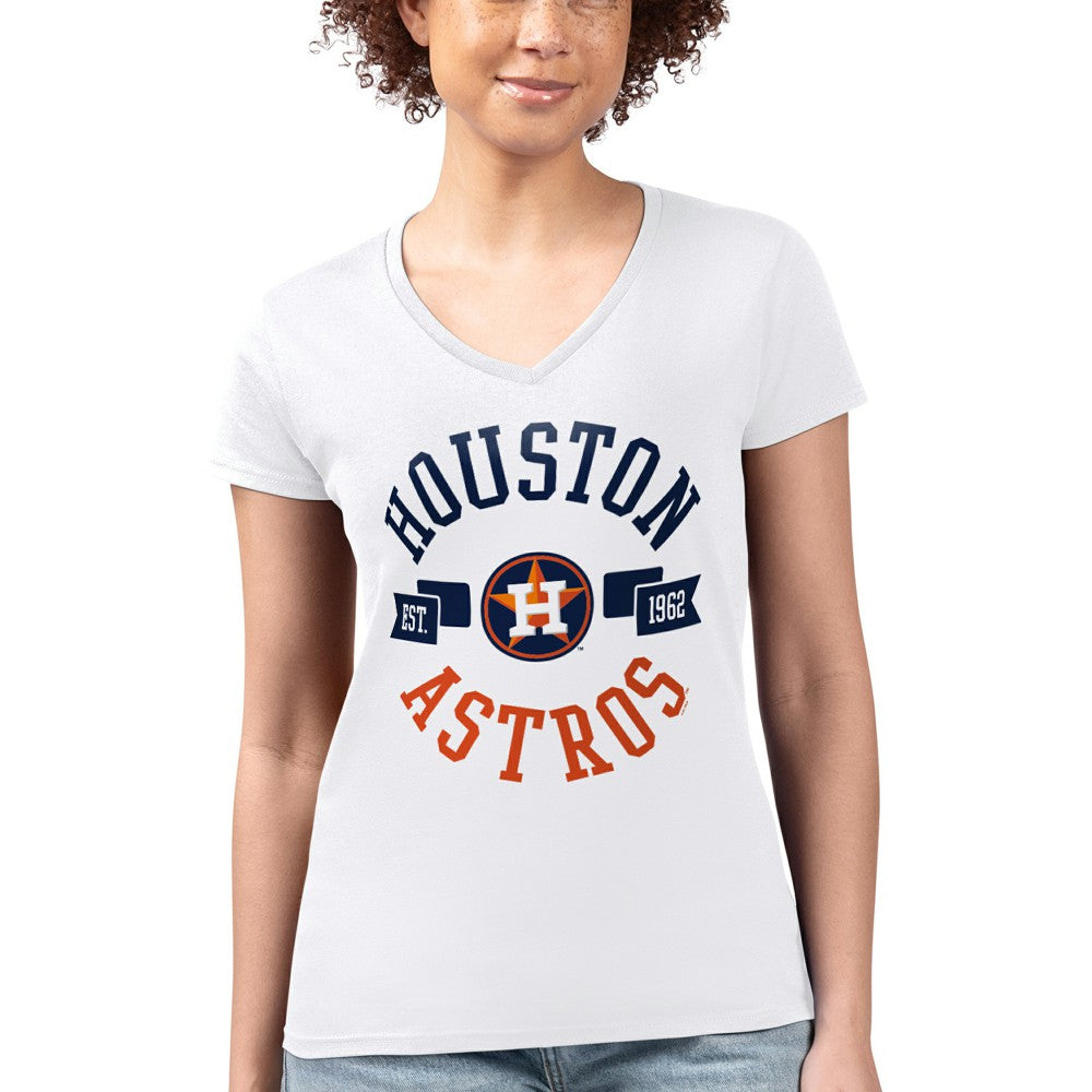 Houston Astros G-III 4Her by Carl Banks Women's Super-Slim Fit Lightweight City Graphic V-Neck T-Shirt White