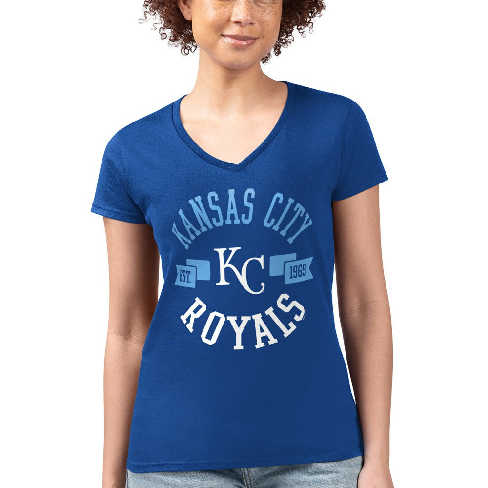 Kansas City Royals G-III 4Her by Carl Banks Women's Super-Slim Fit Lightweight City Graphic V-Neck T-Shirt Royal
