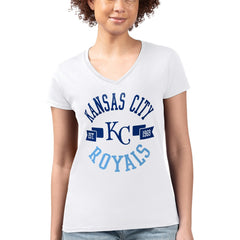 Kansas City Royals G-III 4Her by Carl Banks Women's Super-Slim Fit Lightweight City Graphic V-Neck T-Shirt White