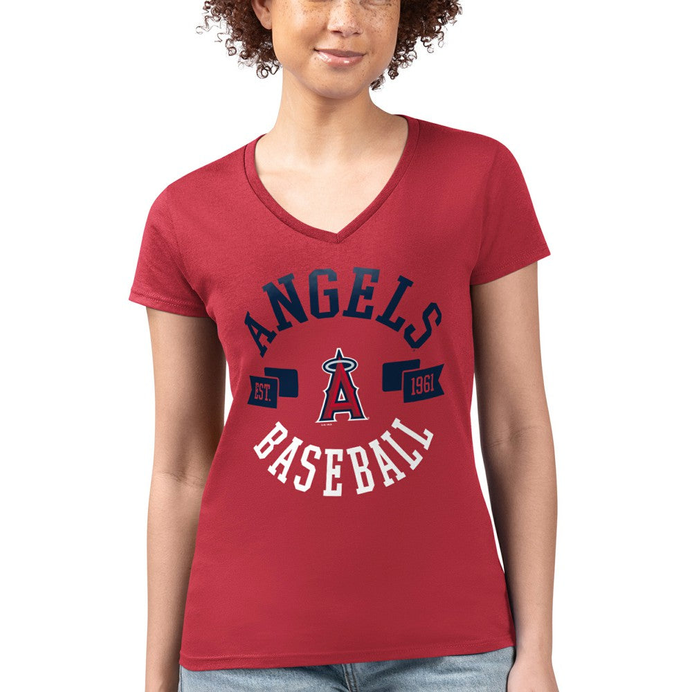 Los Angeles Angels G-III 4Her by Carl Banks Women's Super-Slim Fit Lightweight City Graphic V-Neck T-Shirt Red