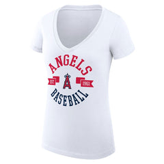 Los Angeles Angels G-III 4Her by Carl Banks Women's Super-Slim Fit Lightweight City Graphic V-Neck T-Shirt White