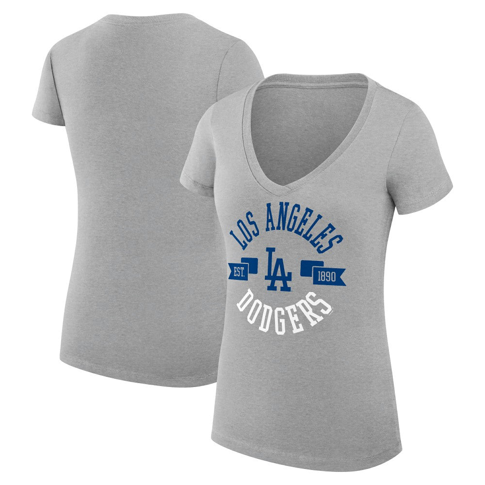 Los Angeles Dodgers G-III 4Her by Carl Banks Women's Super-Slim Fit Lightweight City Graphic V-Neck T-Shirt Heather Gray