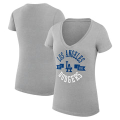 Los Angeles Dodgers G-III 4Her by Carl Banks Women's Super-Slim Fit Lightweight City Graphic V-Neck T-Shirt Heather Gray