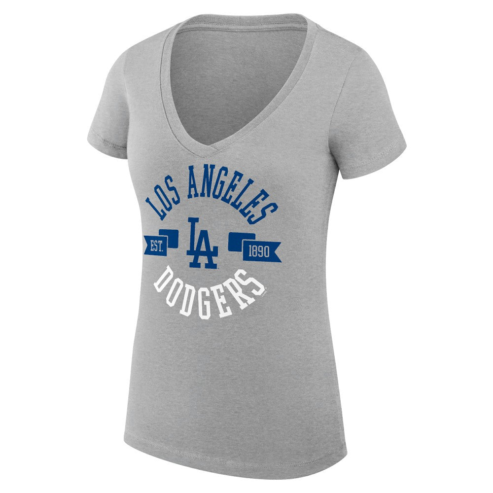 Los Angeles Dodgers G-III 4Her by Carl Banks Women's Super-Slim Fit Lightweight City Graphic V-Neck T-Shirt Heather Gray