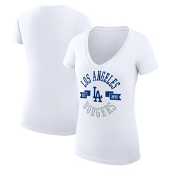 Los Angeles Dodgers G-III 4Her by Carl Banks Women's Super-Slim Fit Lightweight City Graphic V-Neck T-Shirt White