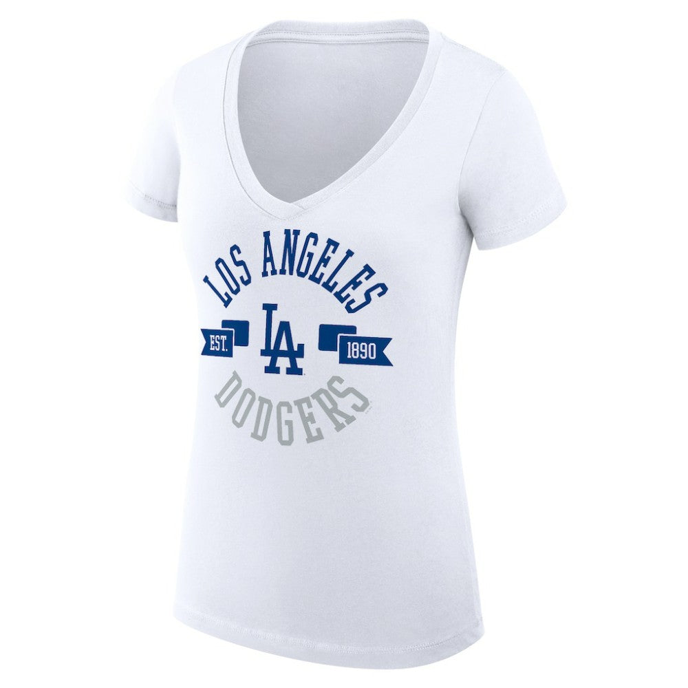 Los Angeles Dodgers G-III 4Her by Carl Banks Women's Super-Slim Fit Lightweight City Graphic V-Neck T-Shirt White