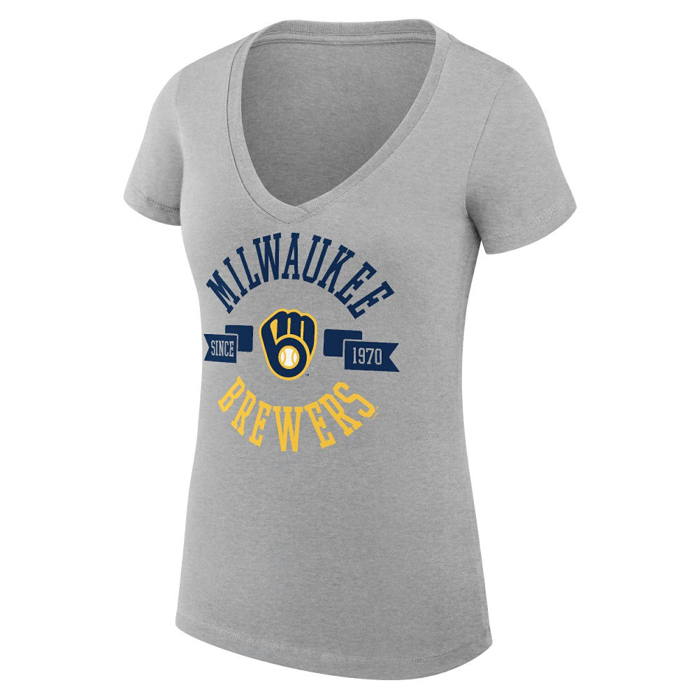 Milwaukee Brewers G-III 4Her by Carl Banks Women's Super-Slim Fit Lightweight City Graphic V-Neck T-Shirt Heather Gray